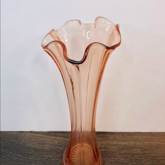 Accents Pink Glass Swung Vase Mid Century Depression Pinched Top Vase